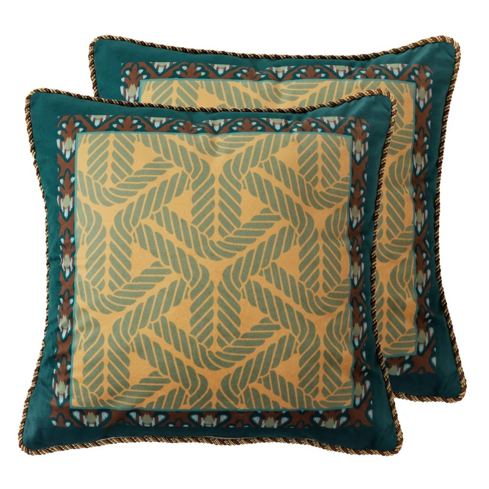 Idyllic Velvet Leaf Stripe Floral Pattern Pillow Covers 18x18” (2-pack)